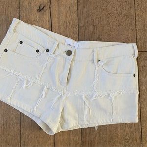 laurence dolige white denim distressed patchwork shorts womens 4